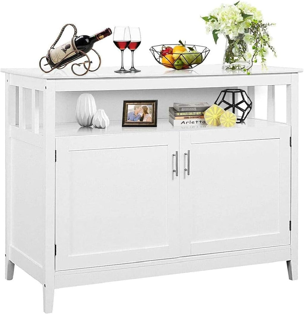 White Free Standing Sideboard Cabinet with 2 Level Cabinets and Open Shelf A991980
