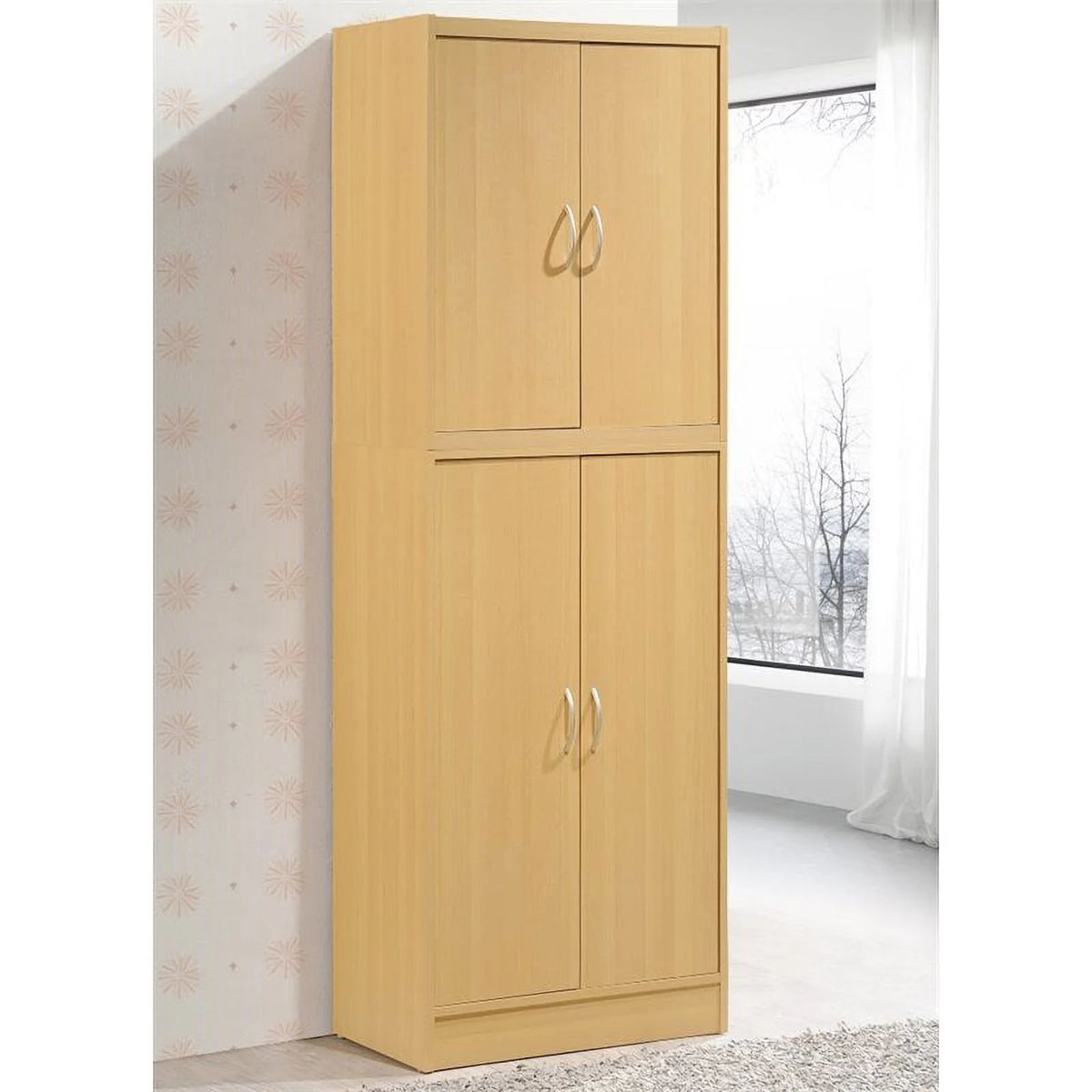 4 Door Kitchen Pantry with 4 Shelves in Beech S519