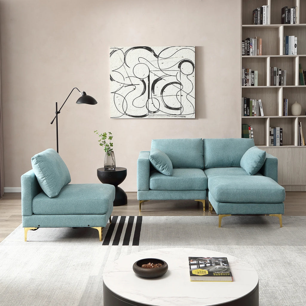 L Shape Turquoise Fabric Couch X28850