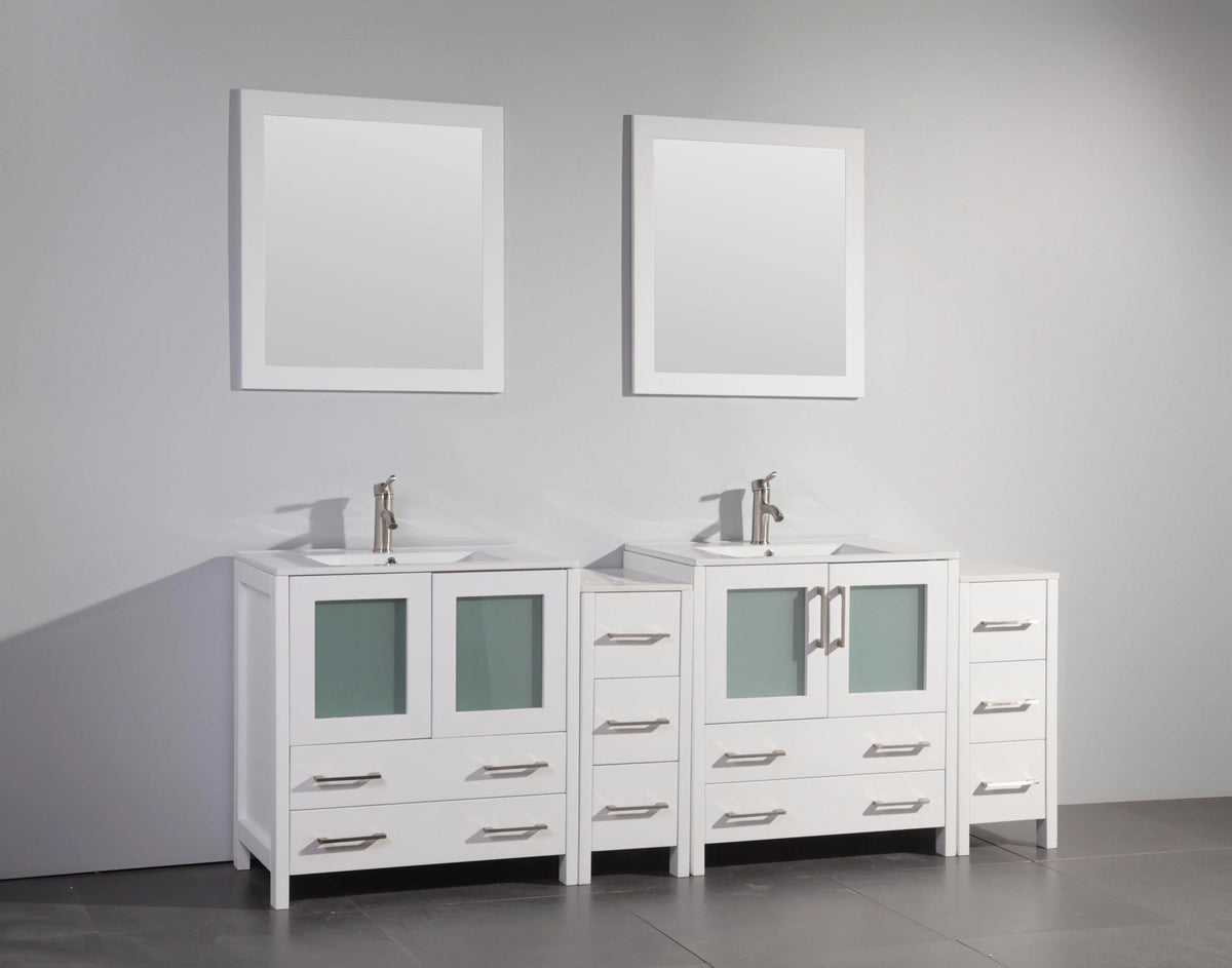 84 in. Double Sink Vanity Cabinet with Ceramic Sink & Mirror P2226