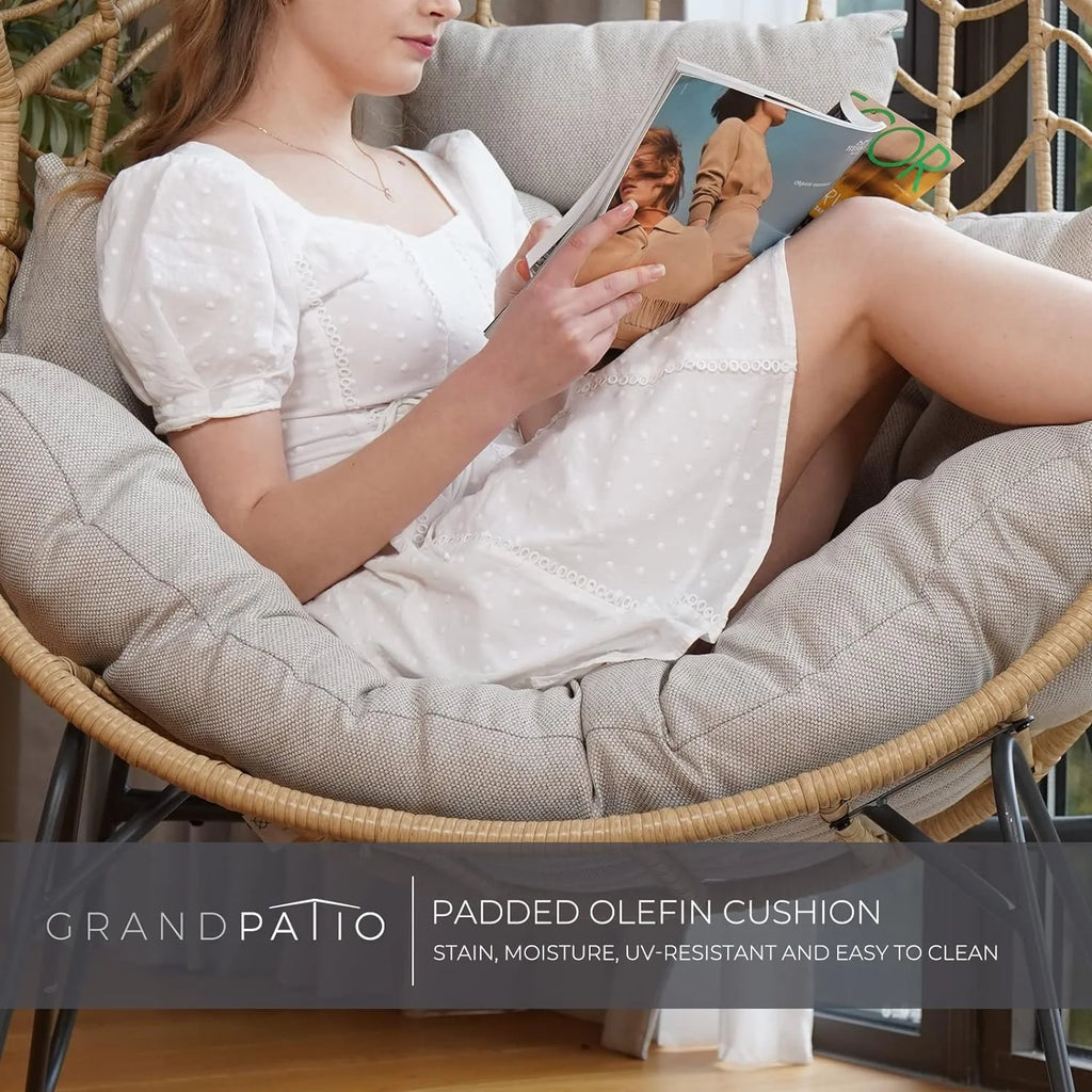 Oversized Wicker Egg Chair with Stand and Cushion D2135