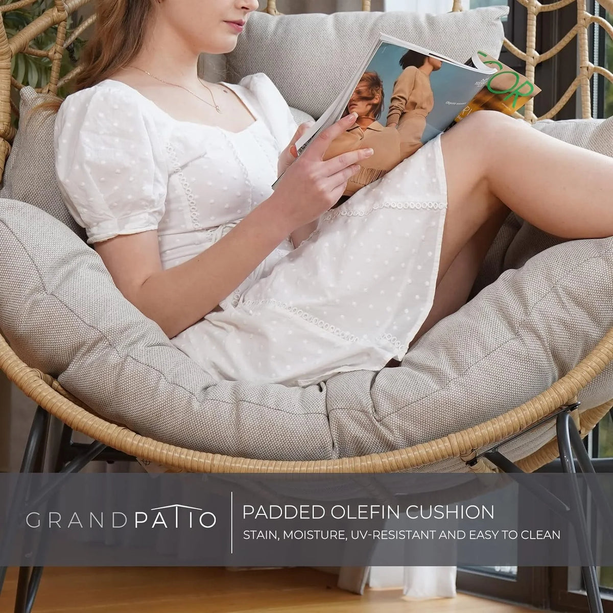 Oversized Wicker Egg Chair with Stand and Cushion D2135