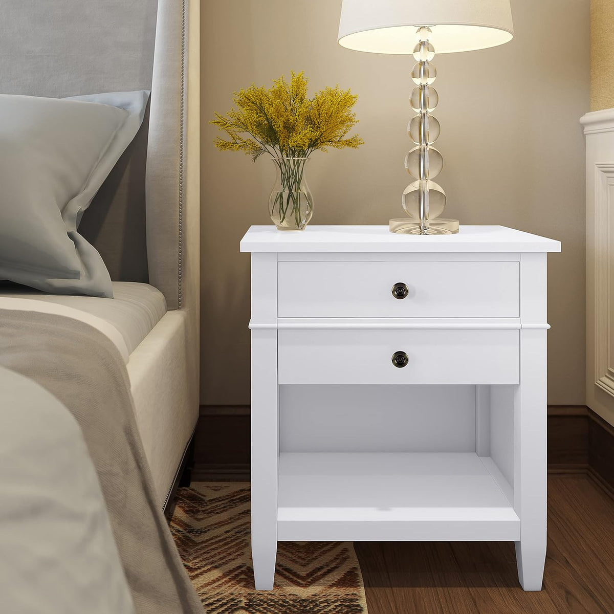 White Solid Wood 2 Drawer Nightstand R6836