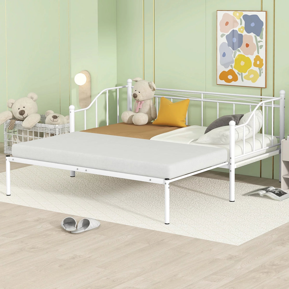 White Twin Size Metal Daybed with Pullout Trundle E733929
