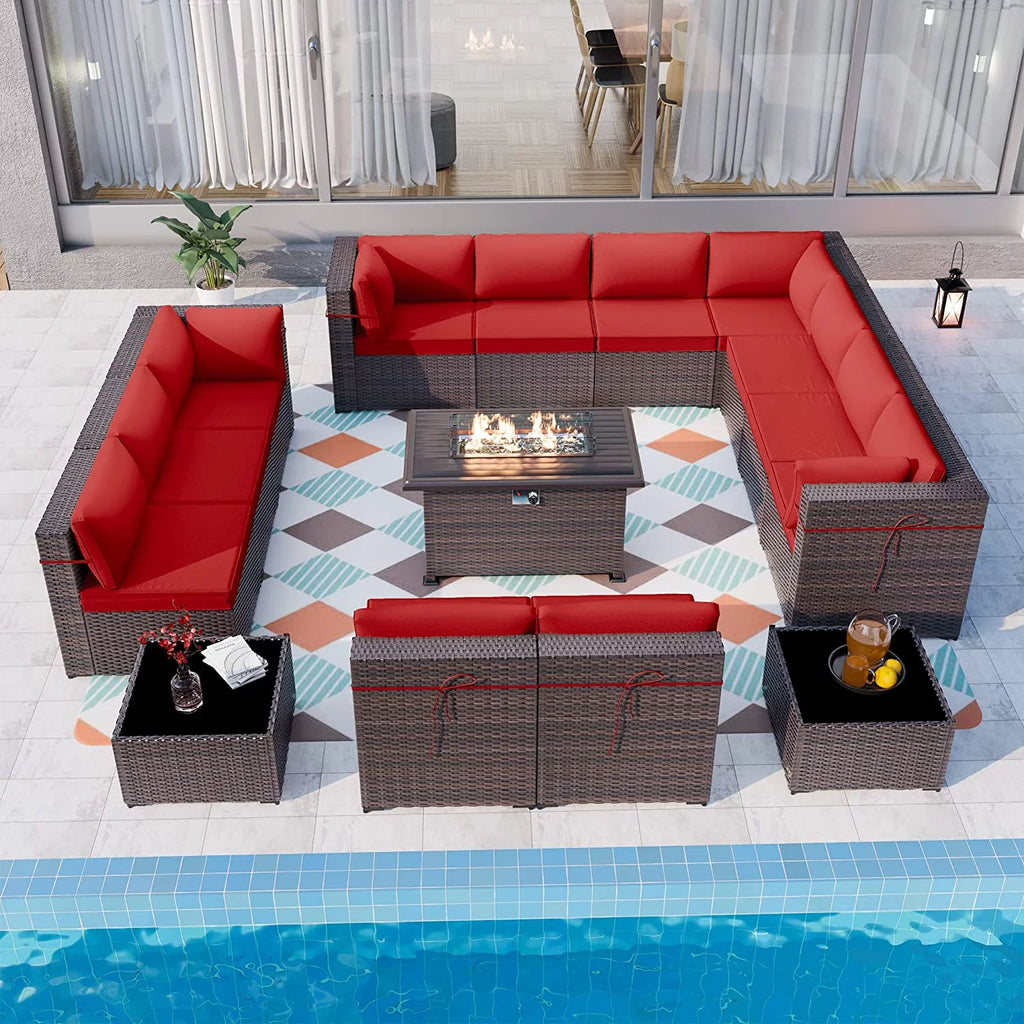 15 Pieces PE Rattan Outdoor Patio Furniture Set with Fire Pit Table C52107