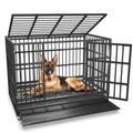 48/38 inch Heavy Duty Dog Crate Kennel with Removable Trays, Wheels and Double Door S3750