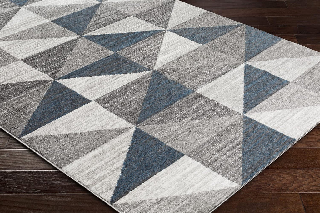 Sky Blue Navy Grey White Square Area Rug Z765889