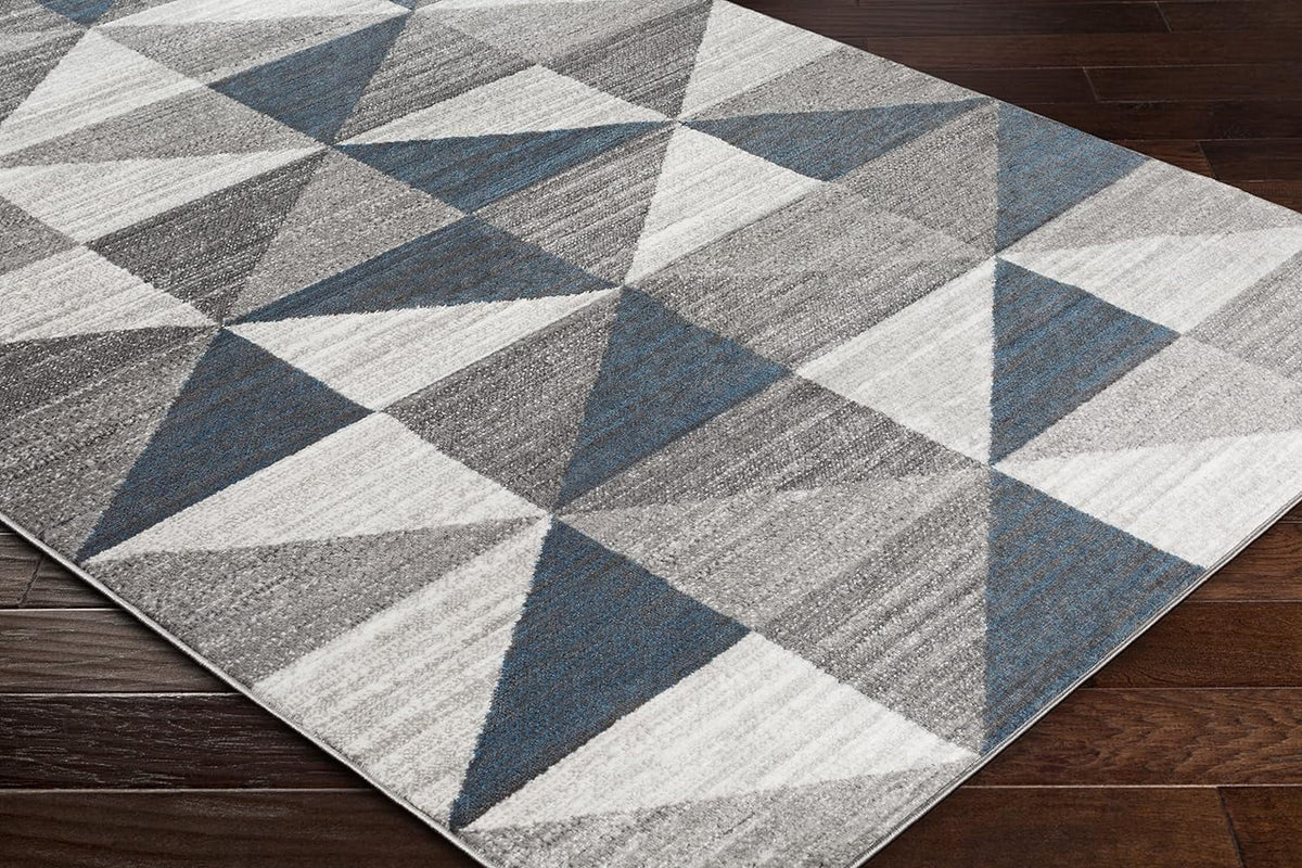 Sky Blue Navy Grey White Square Area Rug Z765889