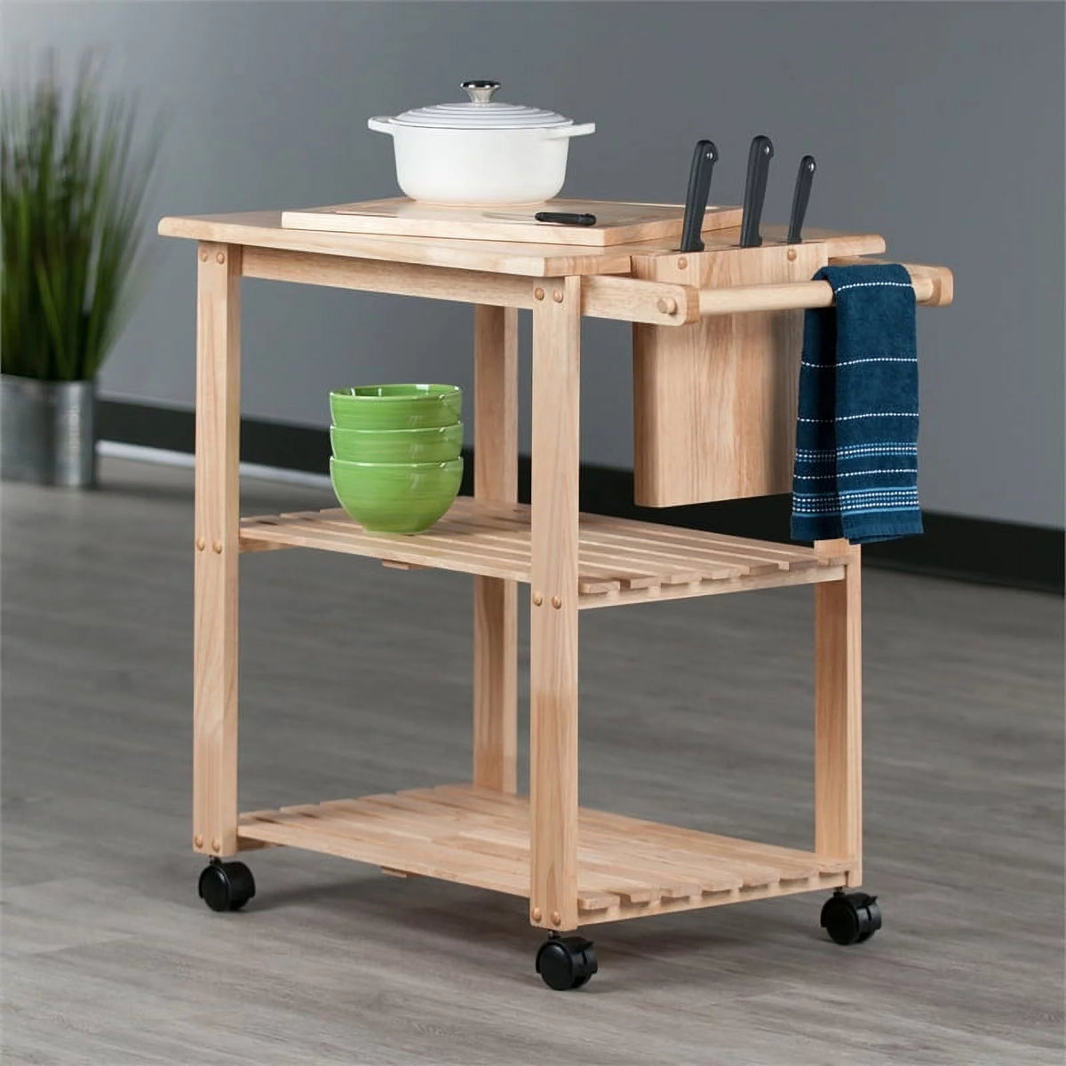 Wood Butcher Block Kitchen Cart in Natural Y596226