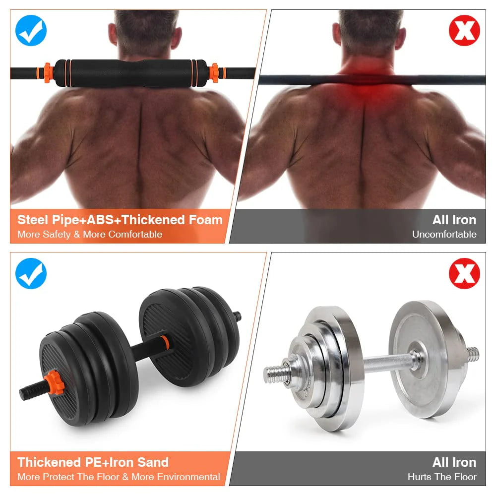 Adjustable 77lb 4-in-1 Dumbbell Barbell Kettlebell Set J40122