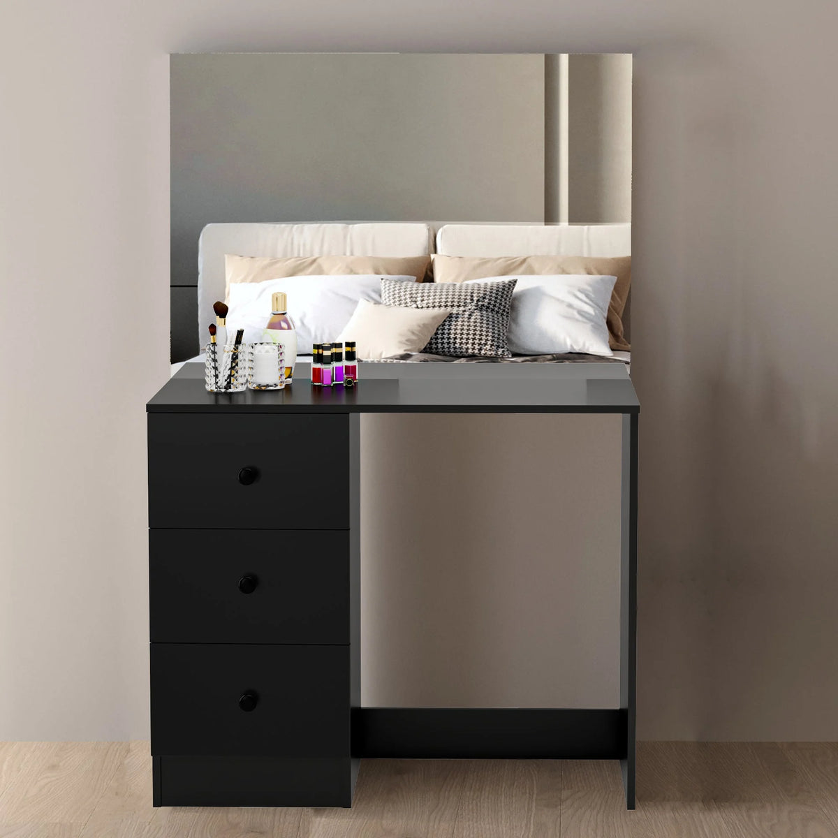 Black 3 Drawer Vanity Table with Mirror D105866