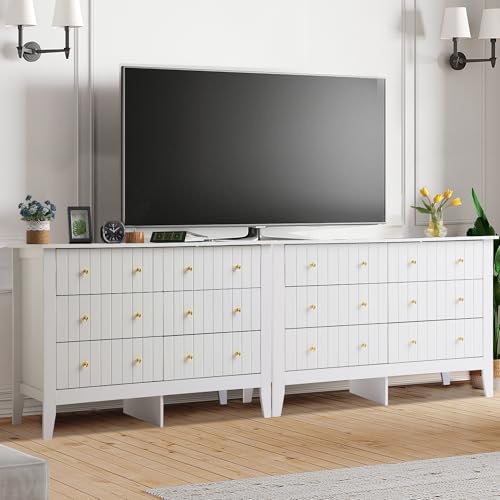White 6 Drawer Wood Dresser with Metal Handle Y650