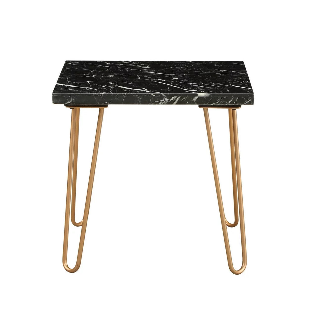 Black Marble Top End Table With Gold Metal Legs X48324