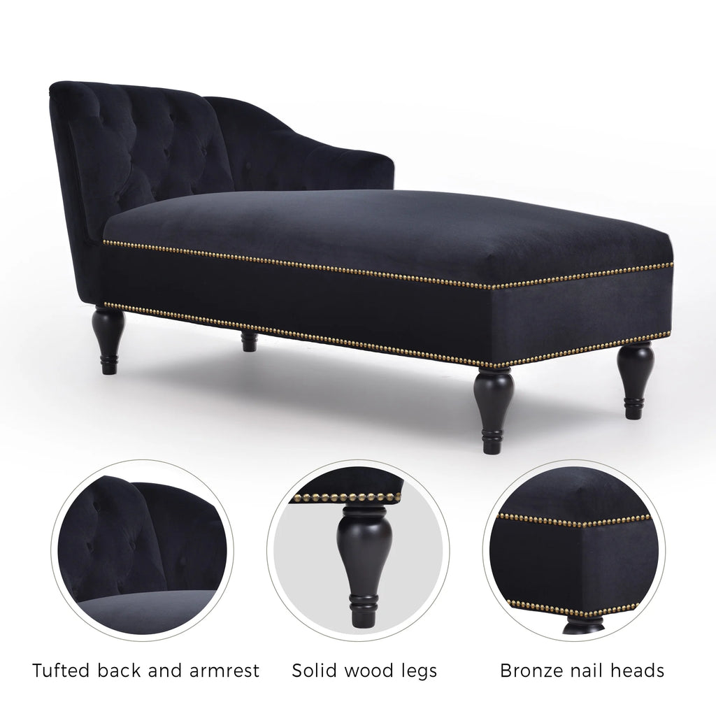 Black Tufted Upholstered Chaise Lounge Z7593