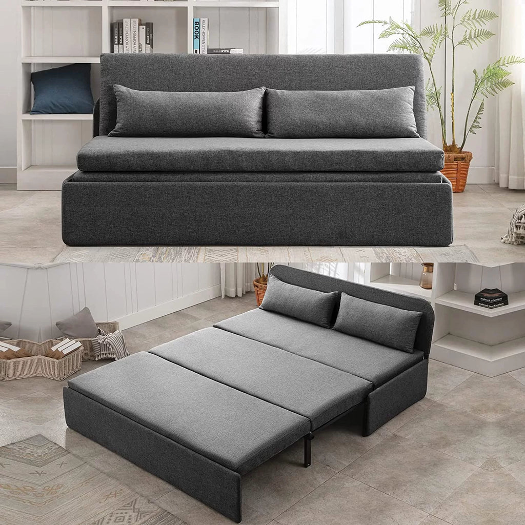 Queen Size Convertible Linen Sleeper Sofa Bed Dark Gray B819453