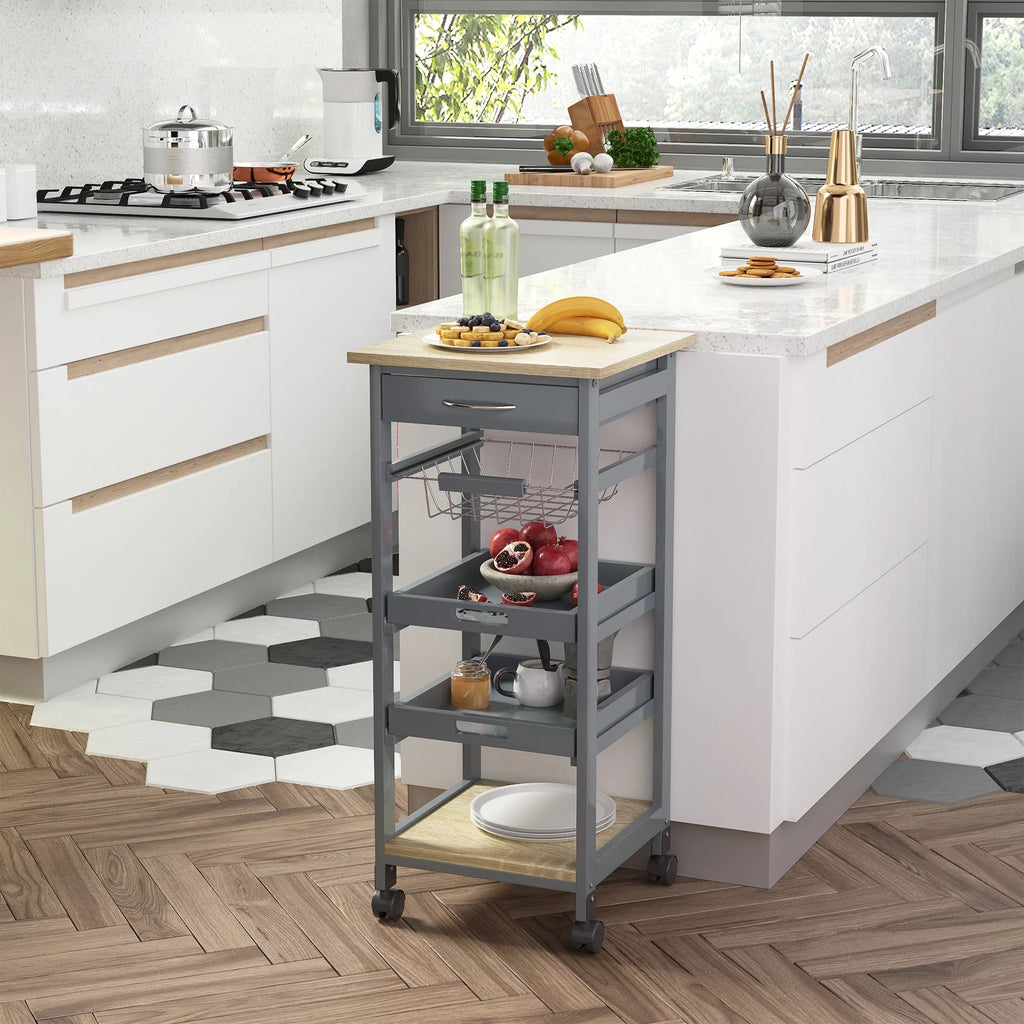 Grey Rolling Kitchen Island Cart with Drawer Z15170
