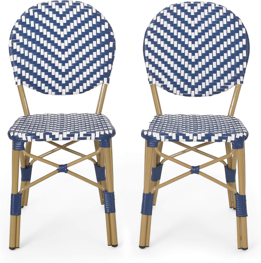 Navy Blue White Bamboo Finish Outdoor Bistro Chair G78822