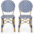 Navy Blue White Bamboo Finish Outdoor Bistro Chair G78822