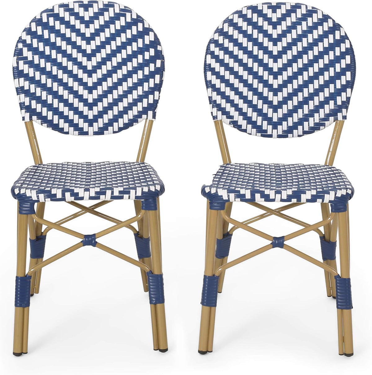 Navy Blue White Bamboo Finish Outdoor Bistro Chair G78822