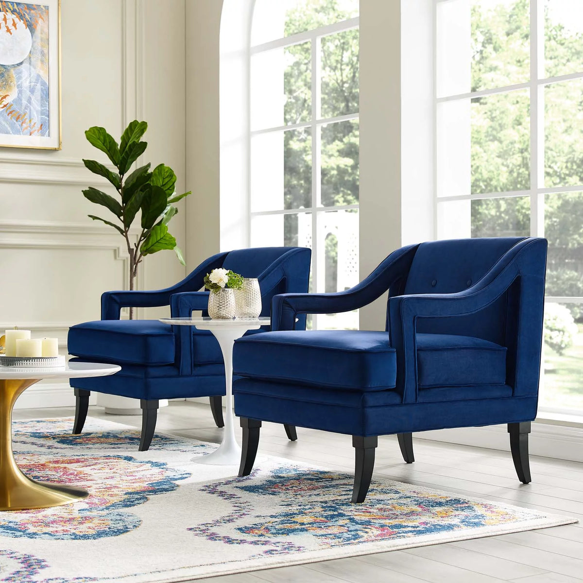 Navy Performance Velvet Set of 2 Living Room Set C82228