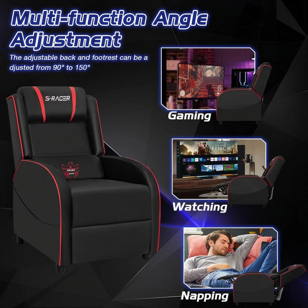 Red PU Leather Massage Gaming Recliner Chair I11923