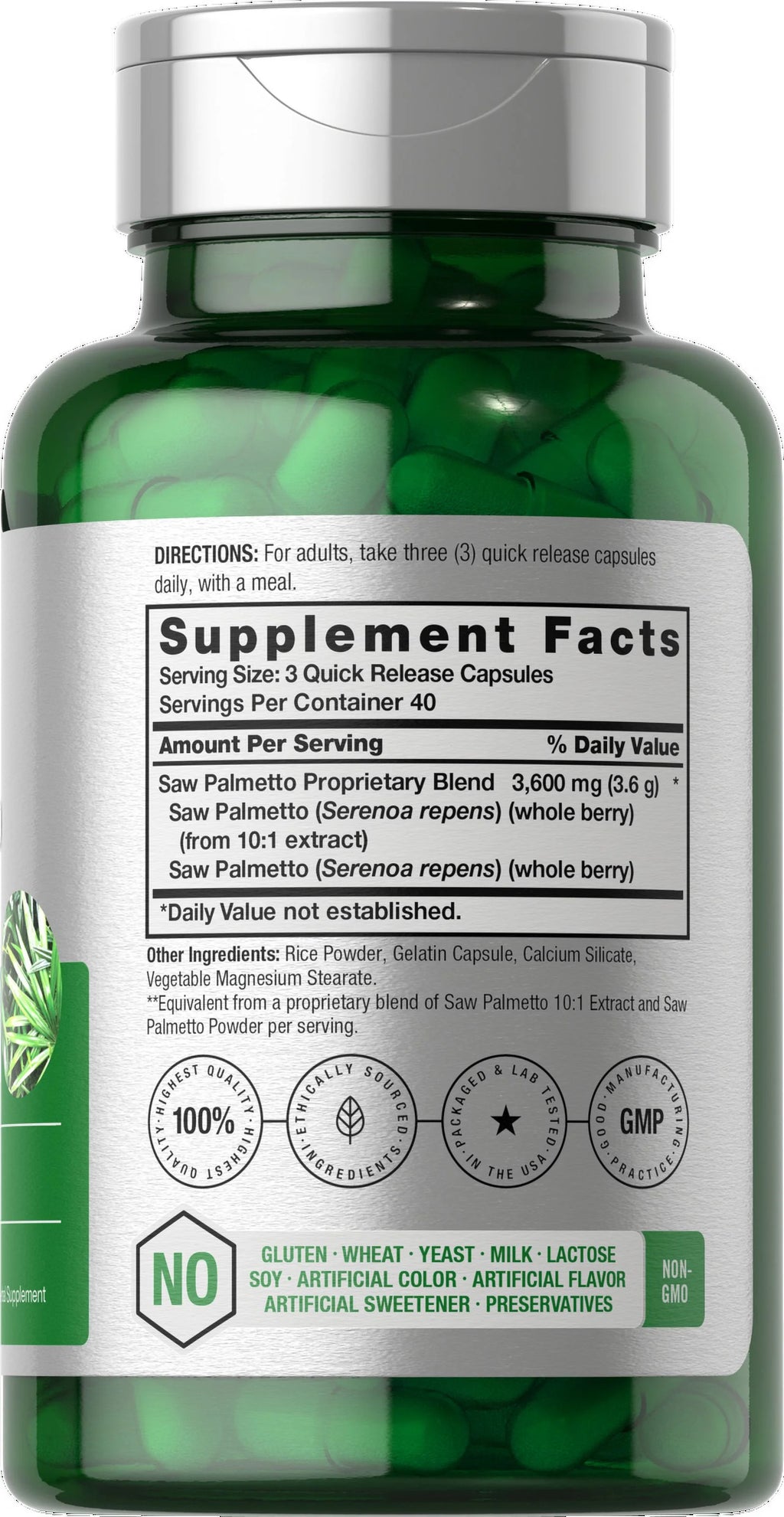 Saw Palmetto Extract 3600mg 120 Capsules Prostate Supplement T1923