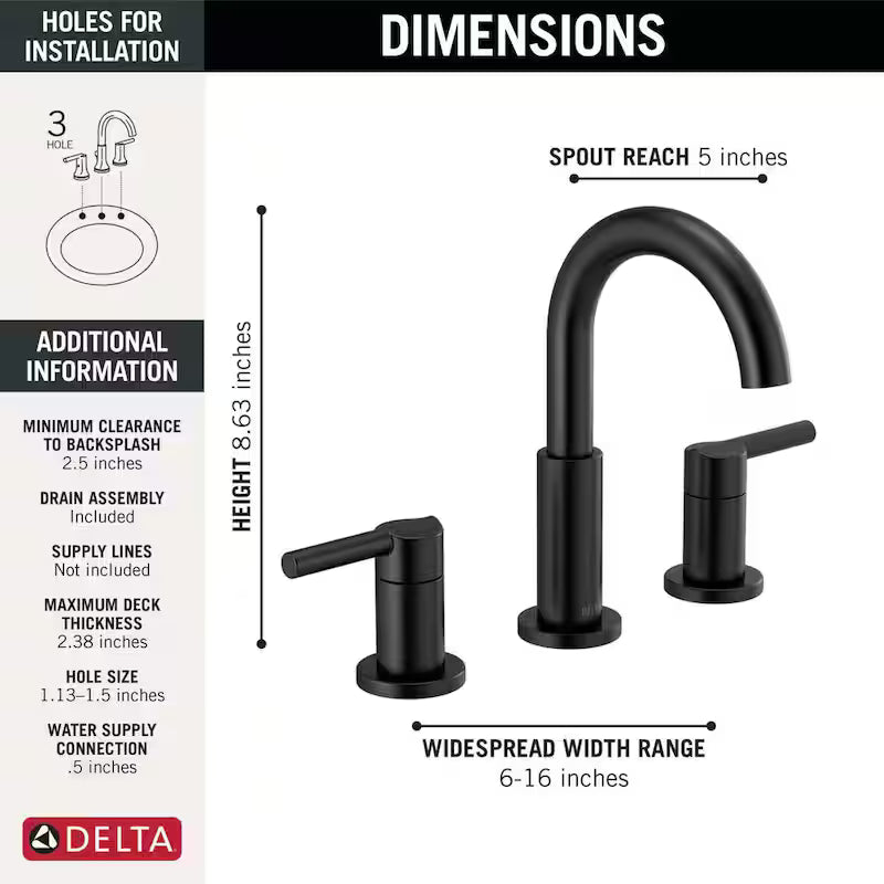 Widespread 2-Handle Bathroom Faucet in Matte Black P278