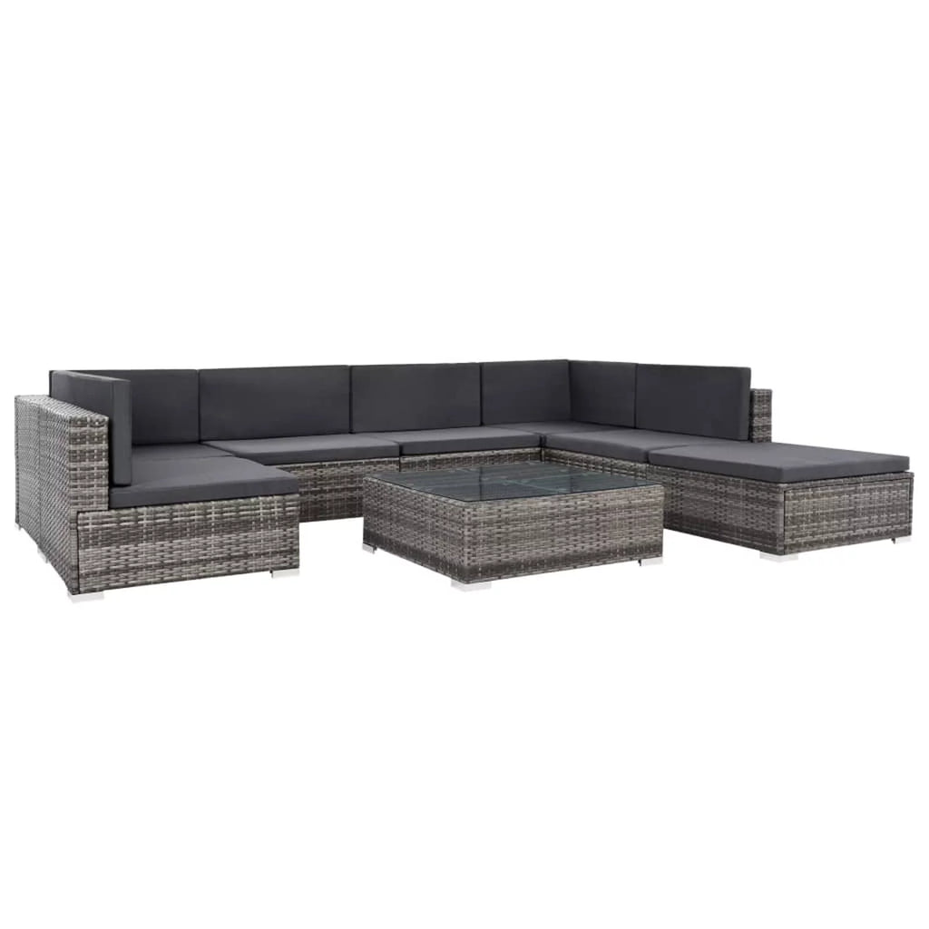 8 Piece Cushioned Gray Poly Rattan Sectional Sofa Set with Coffee Table P329