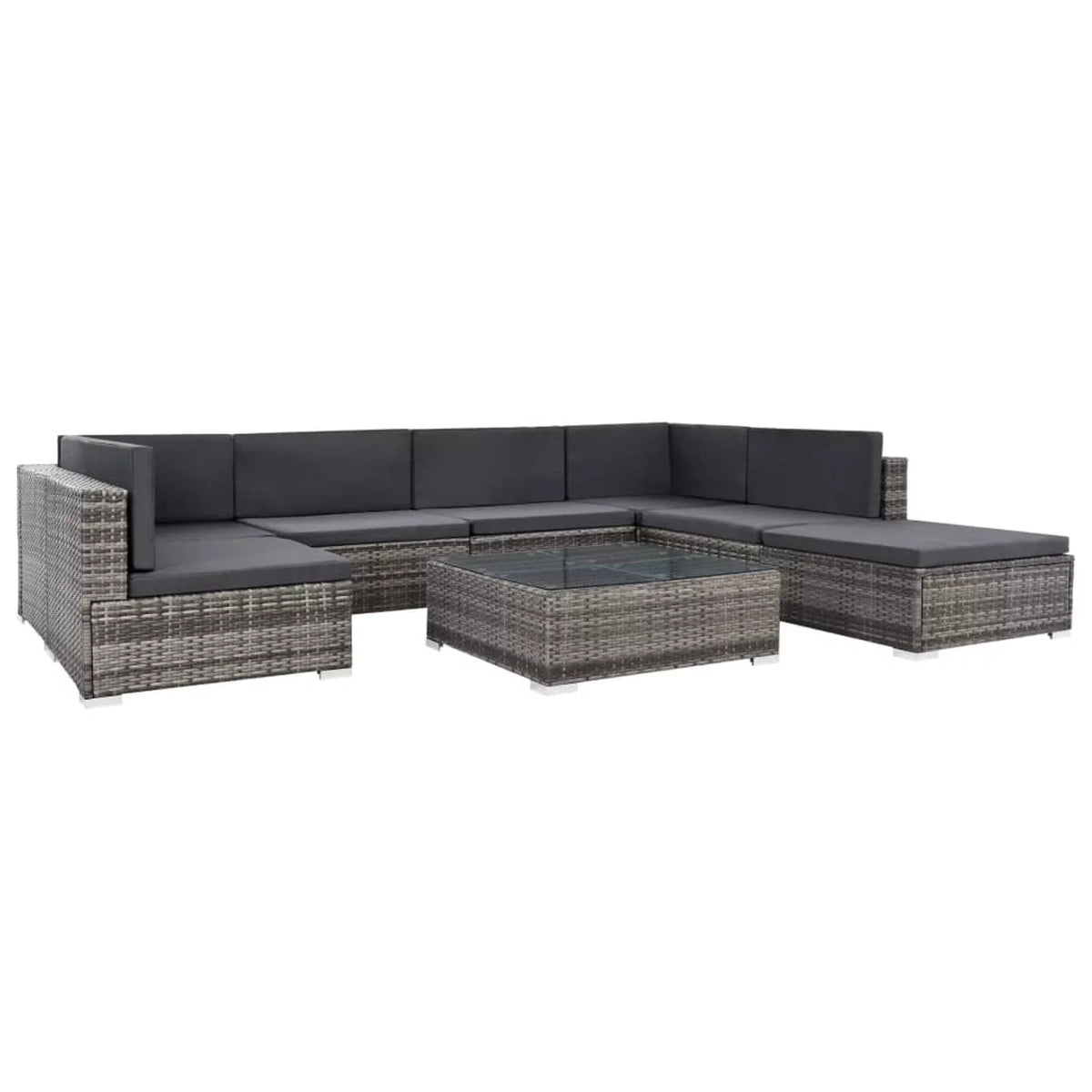 8 Piece Cushioned Gray Poly Rattan Sectional Sofa Set with Coffee Table P329