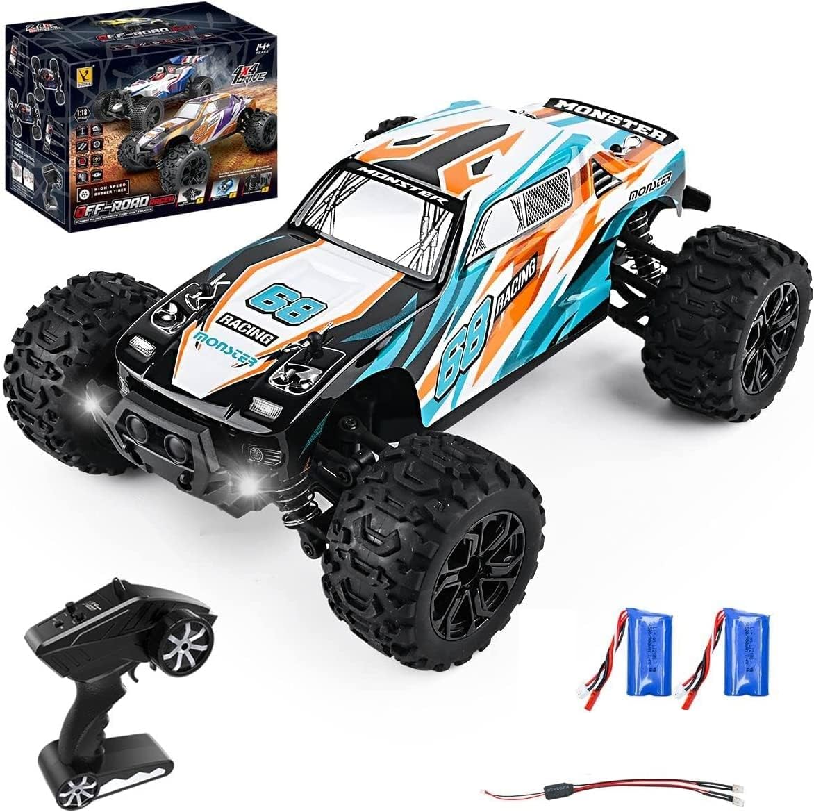 1:18 Remote Control High Speed RC Monster Truck with Rechargeable Batteries Pack of 2 Z23251