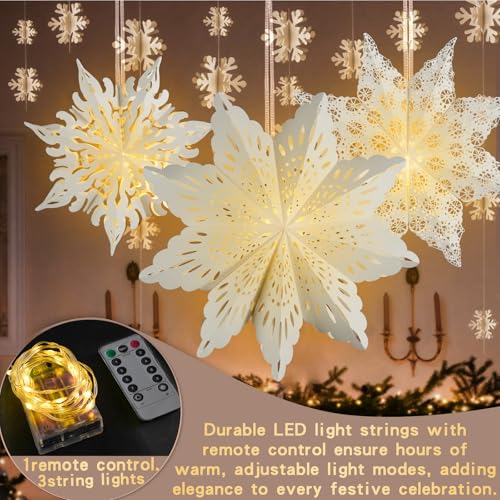 3Pcs Christmas Paper Snowflake Lanterns with Lights & Banner K245109
