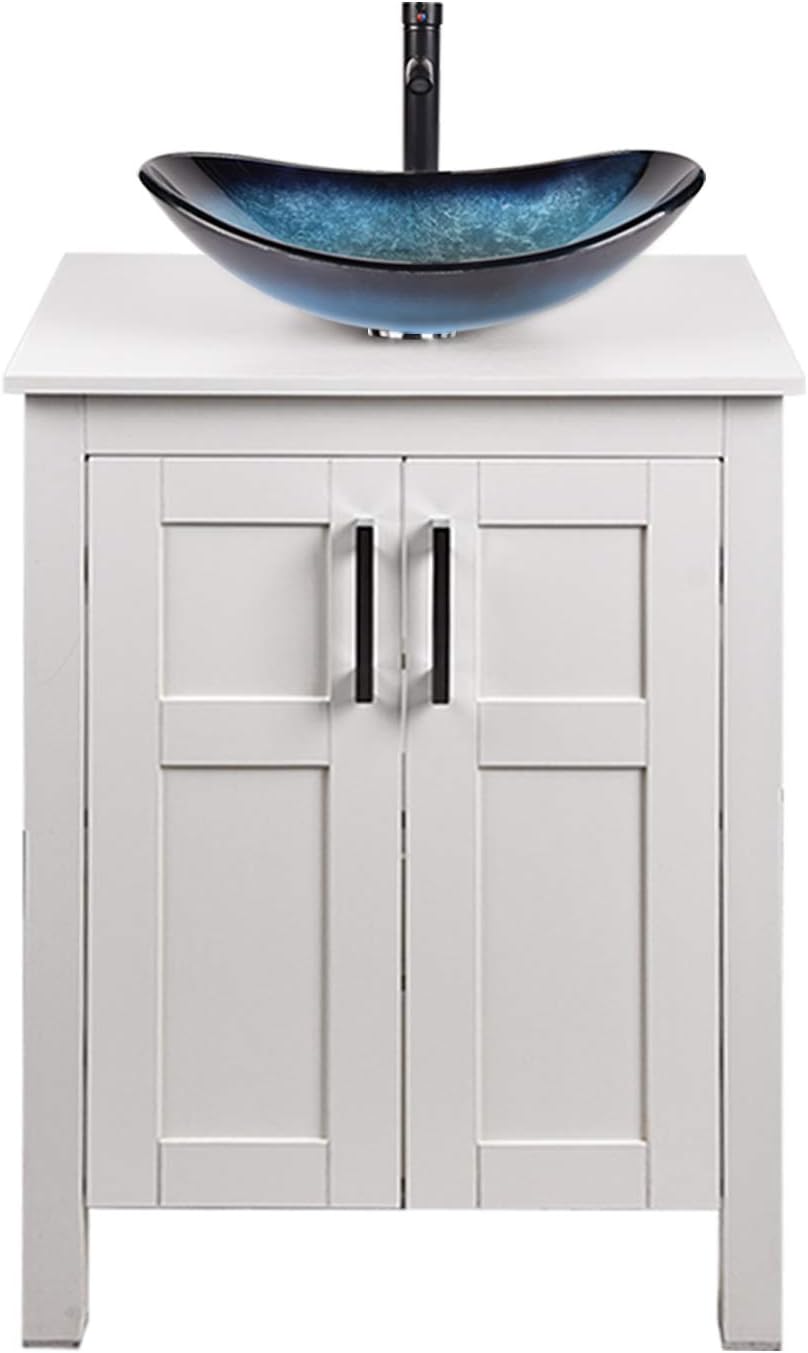 24 Inches White Single Bathroom Vanity Set with Top and 2-Door Cabinet M967727