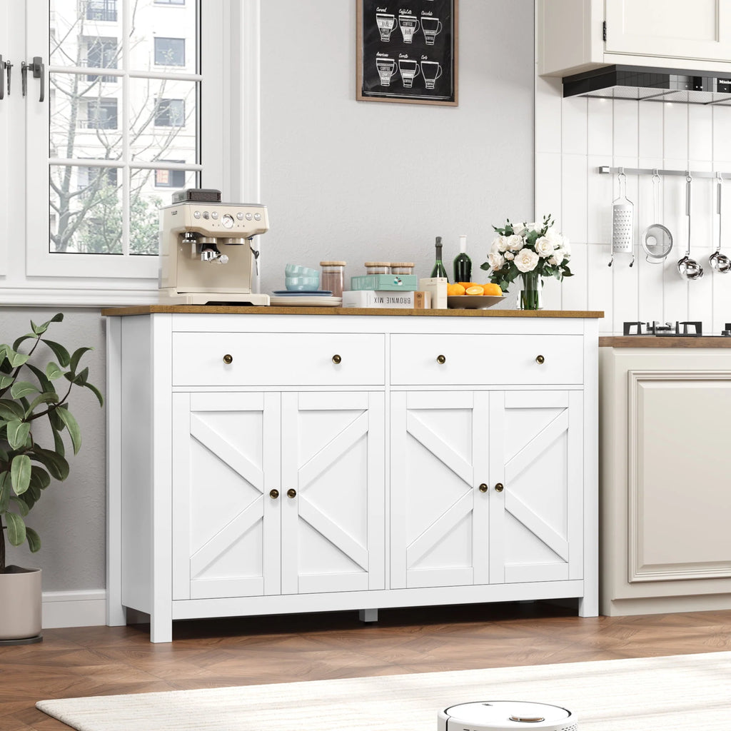 Brown 4-Door 2-Drawer Wood Buffet Cabinet V89493