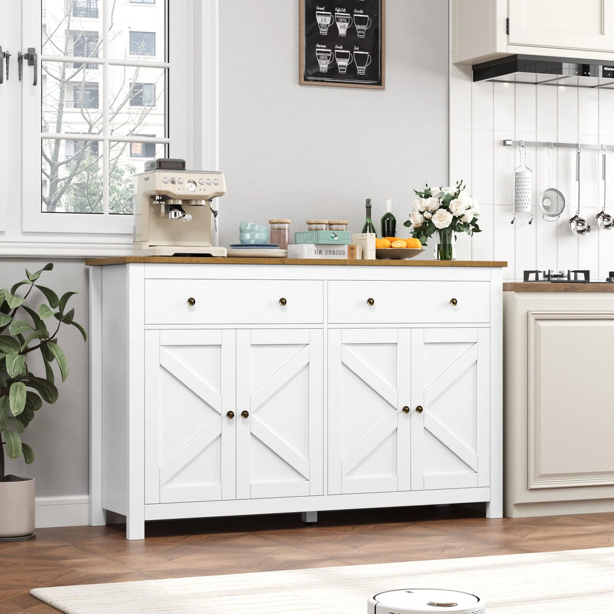 Brown 4-Door 2-Drawer Wood Buffet Cabinet V89493