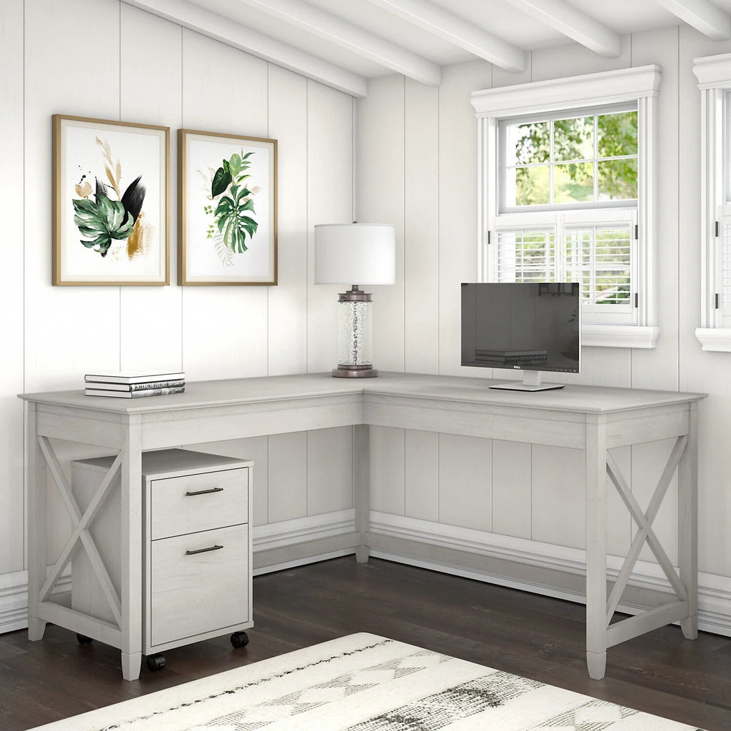 60W L Shaped Desk With 2 Drawer Mobile File Cabinet N5554