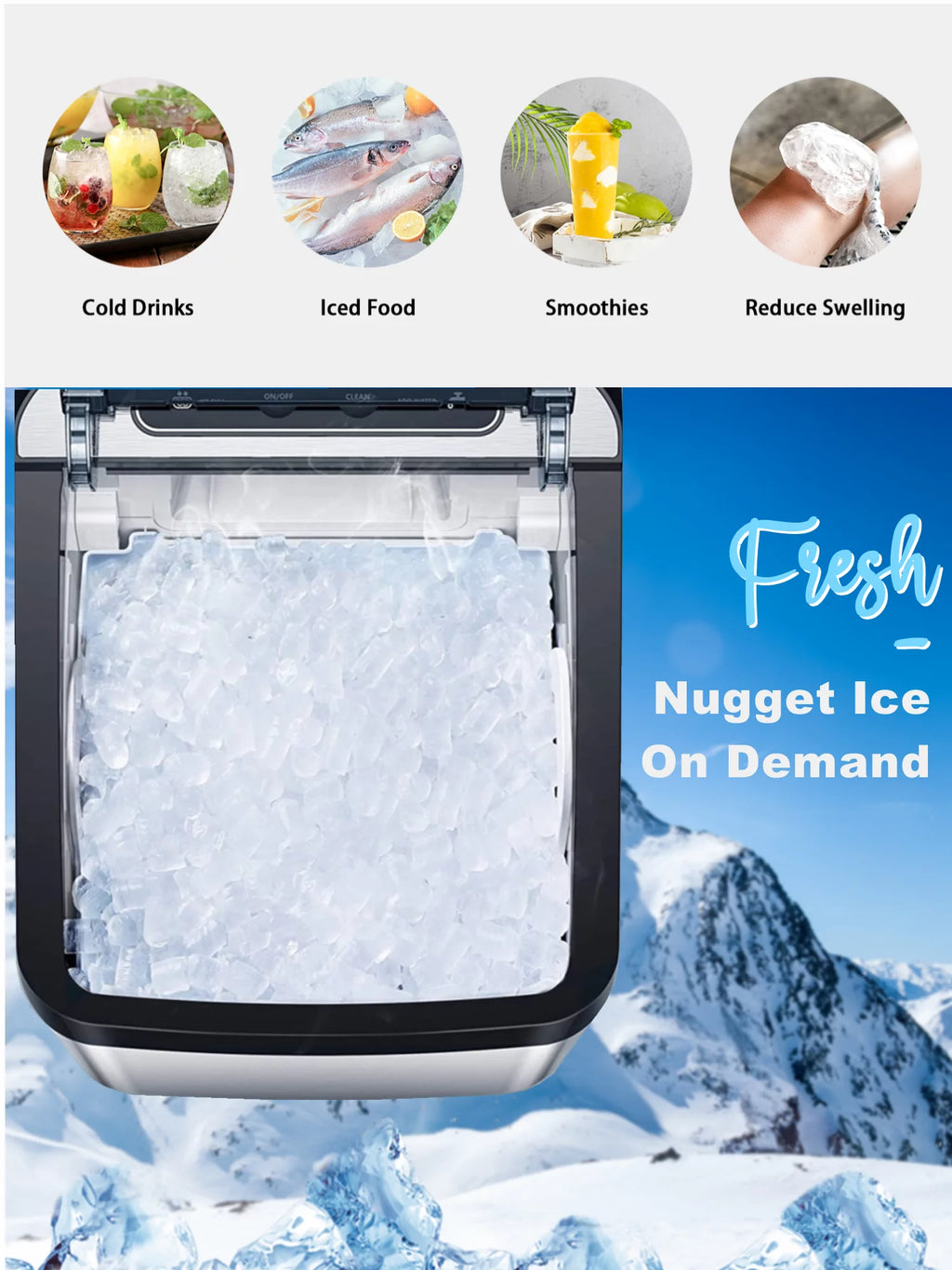 Countertop Stainless Steel Nugget Ice Maker M3924