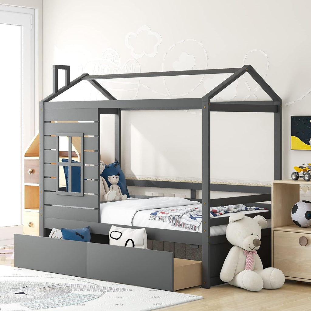 Twin Size Wood Bunk Bed with Trundle Z78495
