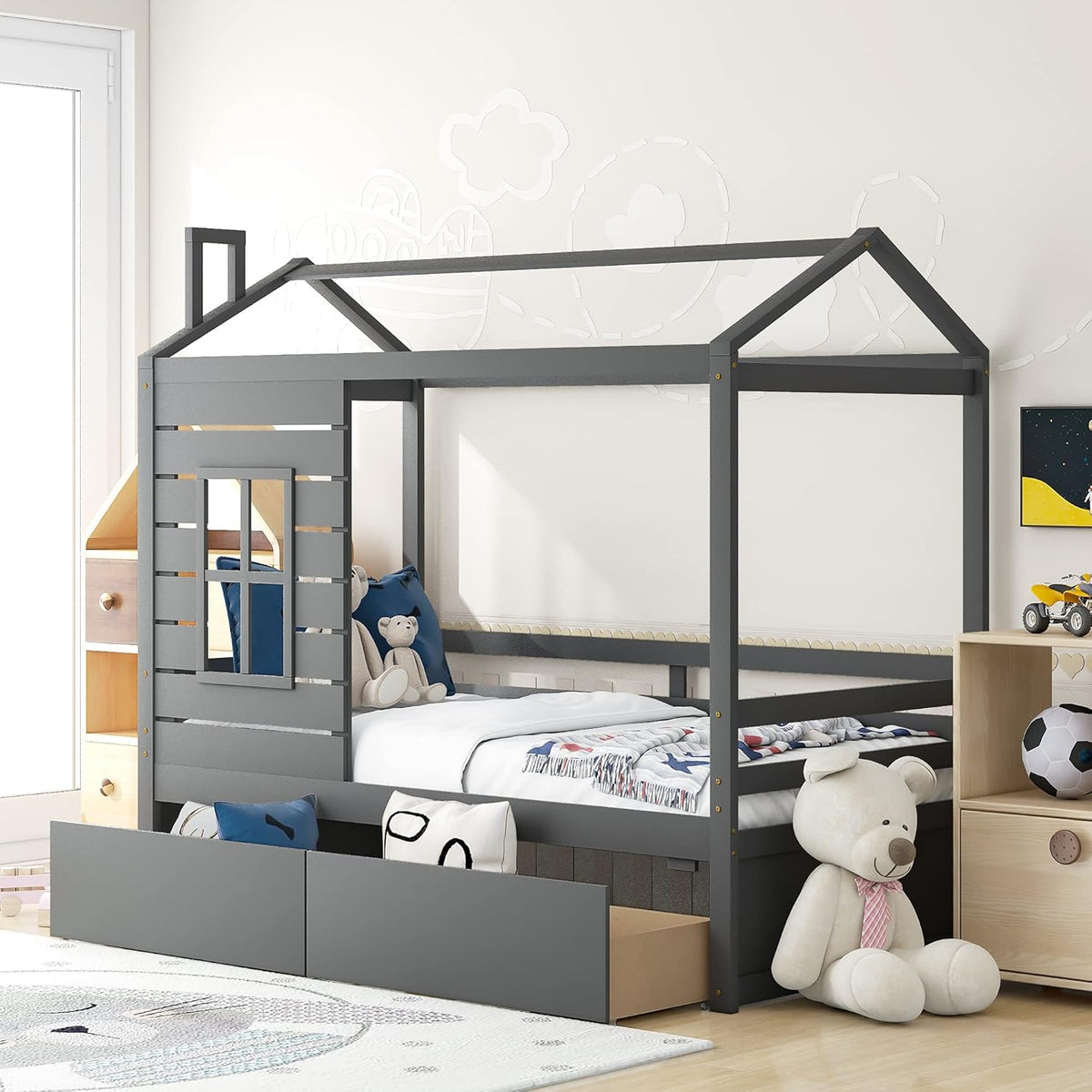 Twin Size Wood Bunk Bed with Trundle Z78495