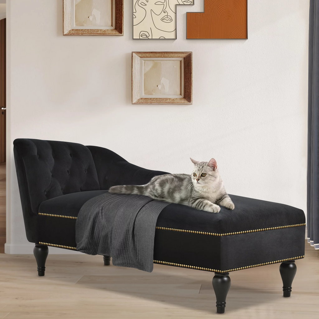 Black Tufted Upholstered Chaise Lounge Z7593