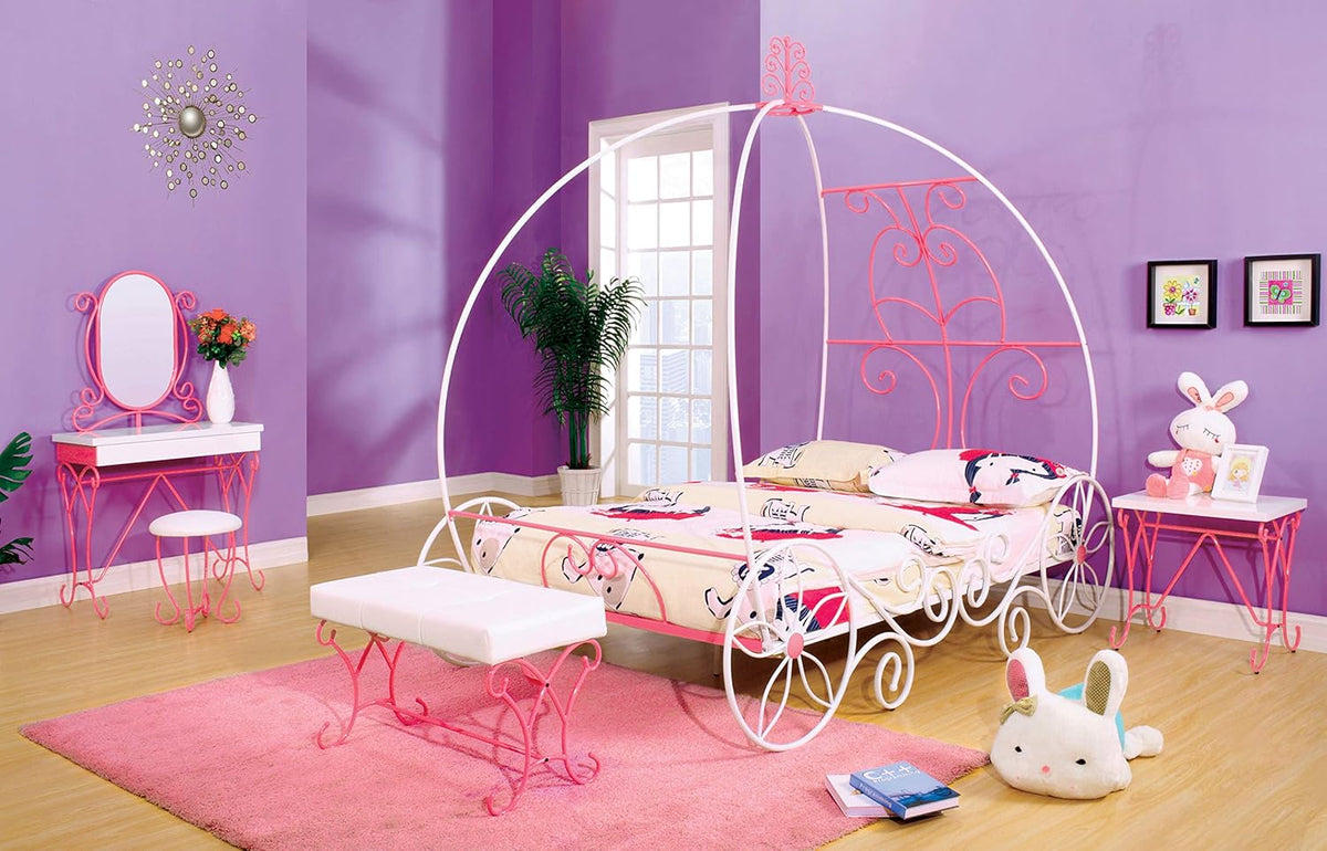 Twin Pink & White Carriage Bed F108449
