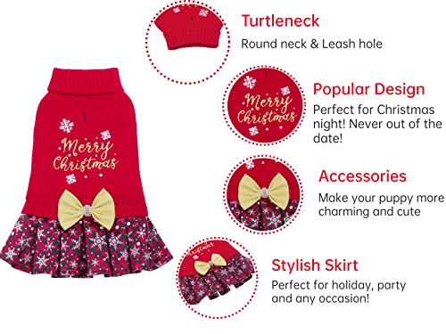 Christmas Dog Sweater Dress Turtleneck with Bowtie S4425