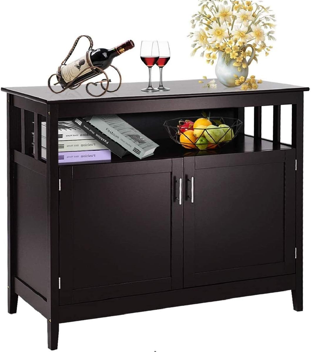 White Free Standing Sideboard Cabinet with 2 Level Cabinets and Open Shelf A991980