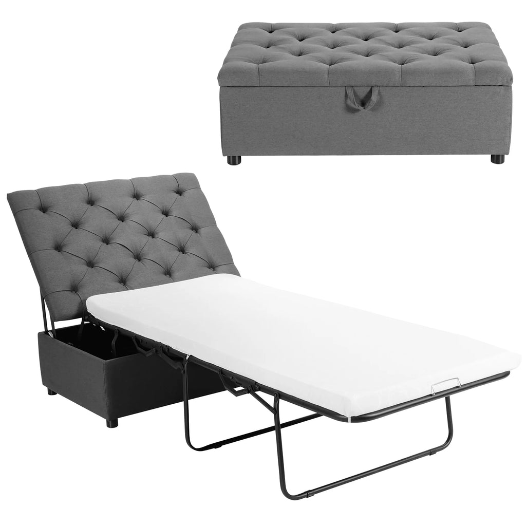 Folding Ottoman Sleeper Bed with Mattress Grey M4992