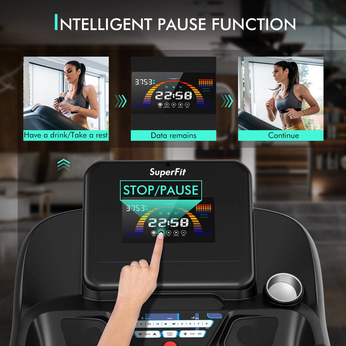 Folding Treadmill with Auto Incline LED Screen T2765