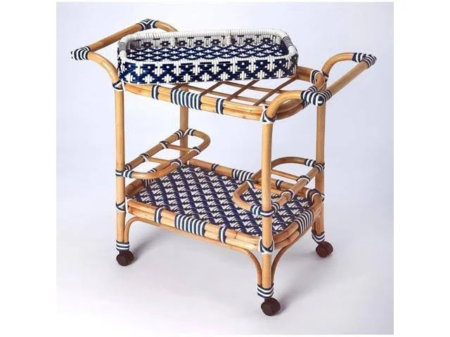 Blue White Rattan Bar Cart O350
