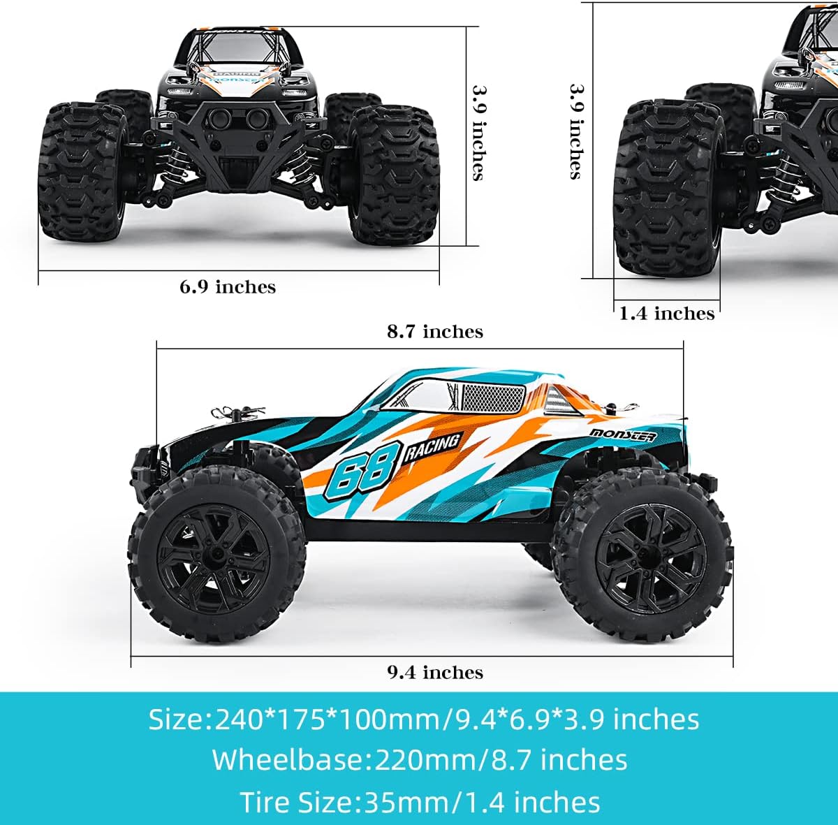 1:18 Remote Control High Speed RC Monster Truck with Rechargeable Batteries Pack of 2 Z23251