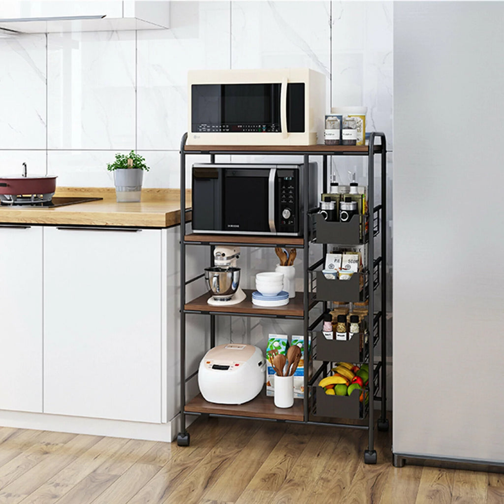 Black Kitchen Storage Rack with Push-Pull Drawer H26819