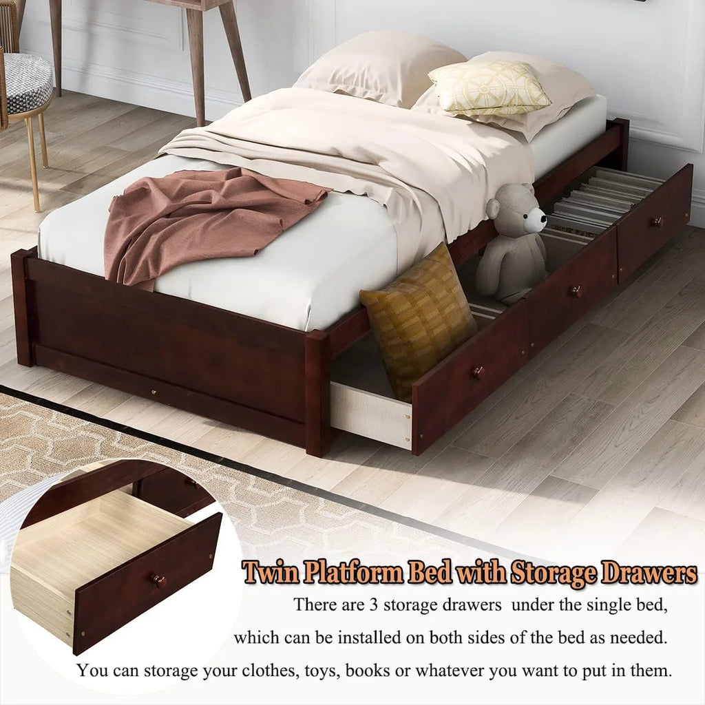 Cherry Wood Storage Bed with 3 Drawers R75052