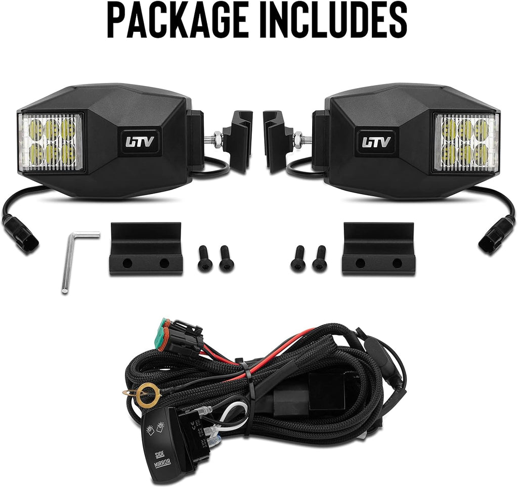 Aluminium UTV Side Mirrors with LED Spot Lights, One Pair X631