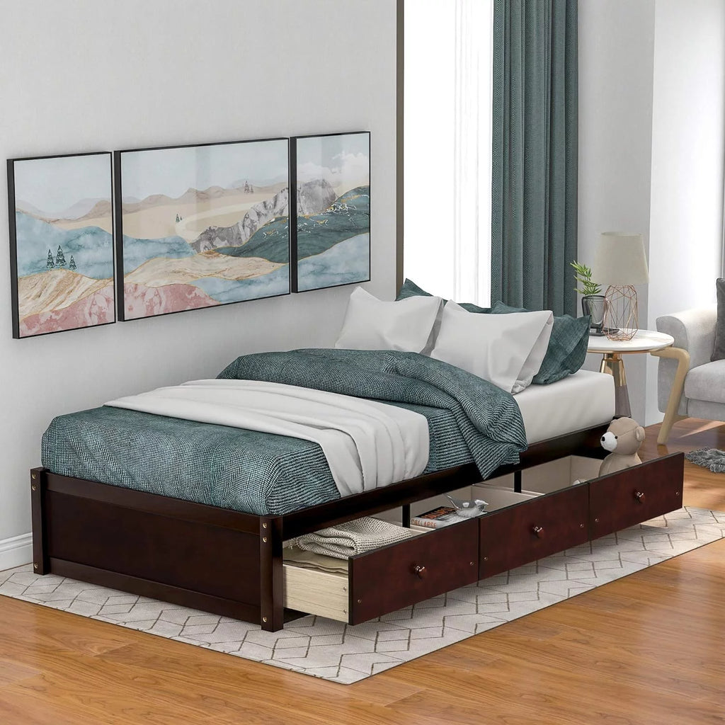 Cherry Wood Storage Bed with 3 Drawers R75052